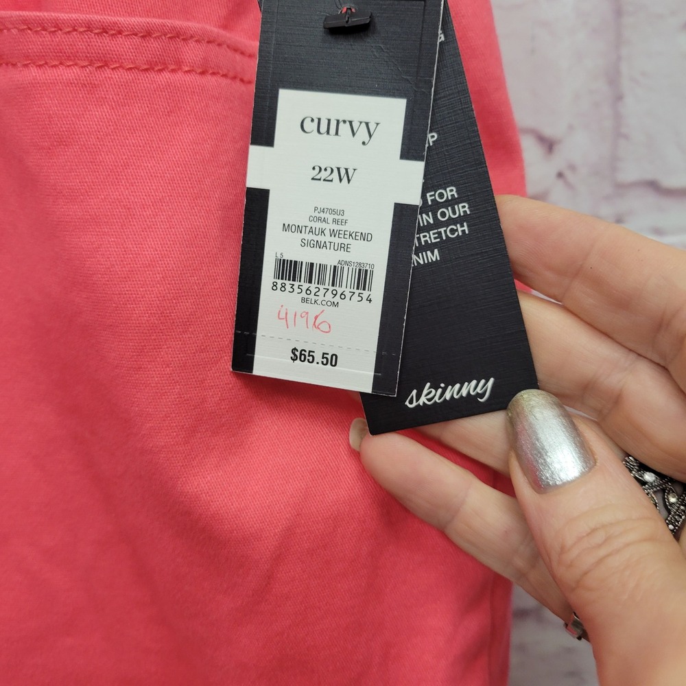 NEW Crown &‎ Ivy Curvy 22W Coral Pink Skinny Jeans Stretch Denim Preppy Casual - Picture 5 of 9